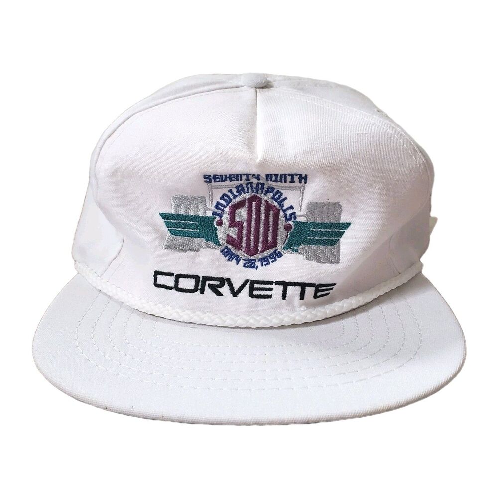 Vintage 90s NWT Corvette 79th Indianapolis 500 White Strapback Hat Cap 1996 USA